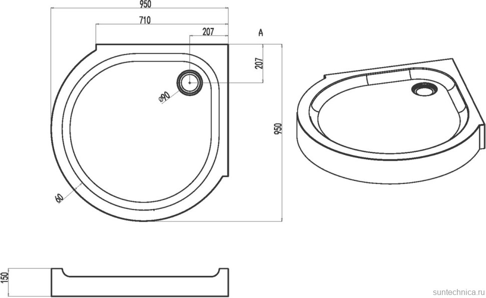 Поддон для душа AM.PM Like 95х95