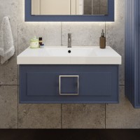 Тумба с раковиной La Fenice Cubo 80 синяя, ручка хром