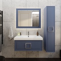 Тумба с раковиной La Fenice Cubo 80 синяя, ручка хром