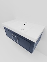 Тумба с раковиной La Fenice Cubo 80 синяя, ручка хром