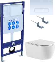 Комплект Унитаз подвесной AQUATEK Европа New AQ1106-00 безободковый, с микролифтом + Инсталляция Standard INS-0000012 + Комплект креплений KKI-0000002 + Кнопка KDI-0000013 белая