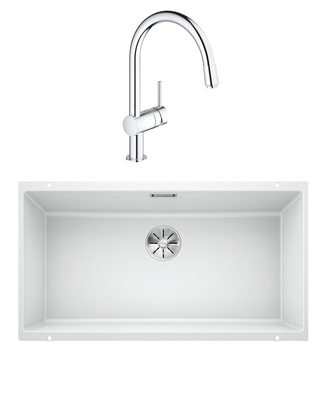 Комплект Мойка Blanco Subline 800-U белая + Смеситель Grohe Minta 3291800E хром