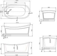 Акриловая ванна BelBagno BB32-CF36 170x90 см, левая, отдельностоящая, серая матовая, овальная, на ножках