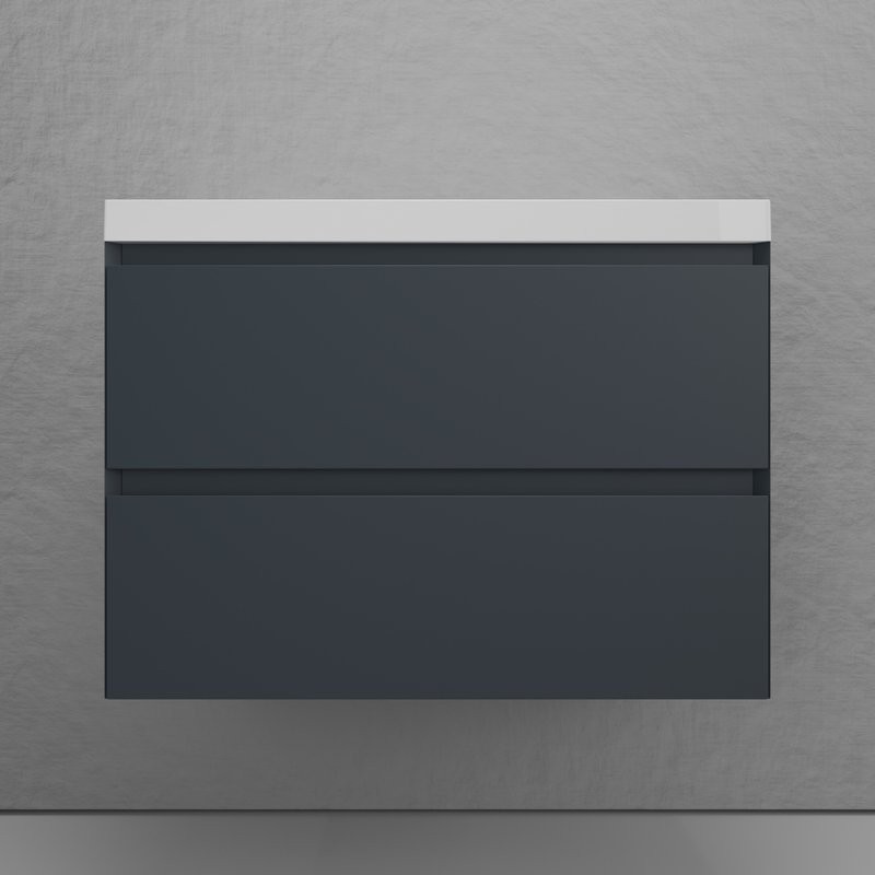 Тумба подвесная "Манхэттен 80" ЭМАЛЬ, под раковину ASTI, 2 ящика, PLUS, графит