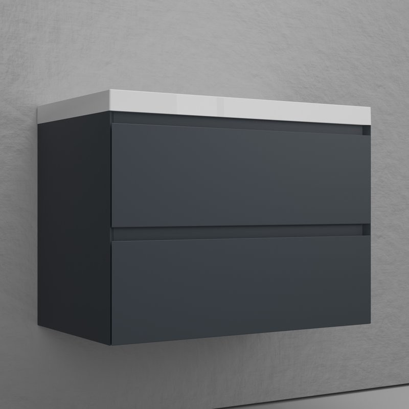 Тумба подвесная "Манхэттен 80" ЭМАЛЬ, под раковину ASTI, 2 ящика, PLUS, графит