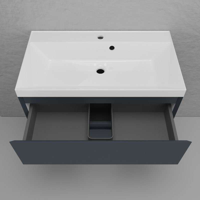 Тумба подвесная "Манхэттен 80" ЭМАЛЬ, под раковину ASTI, 2 ящика, PLUS, графит