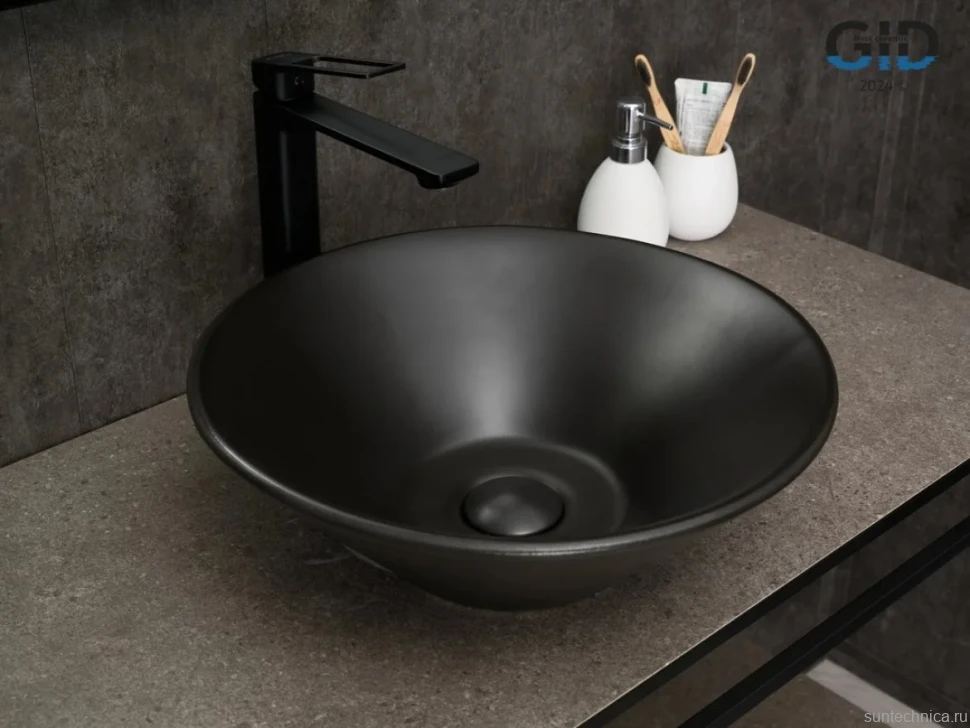 Накладная раковина GID Esfera N9102bg 42 черный графит, круглая, фаянс