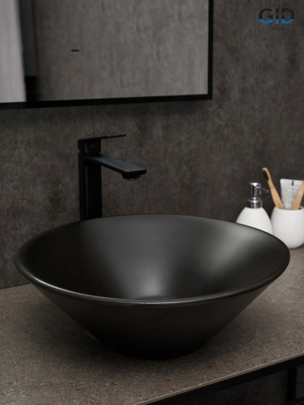 Накладная раковина GID Esfera N9102bg 42 черный графит, круглая, фаянс