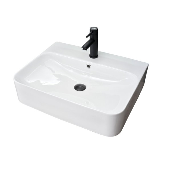 Накладная раковина GID Geometrico N9258 60 глянцевая белая, прямоугольная, фаянс, с 1 отверстием под смеситель