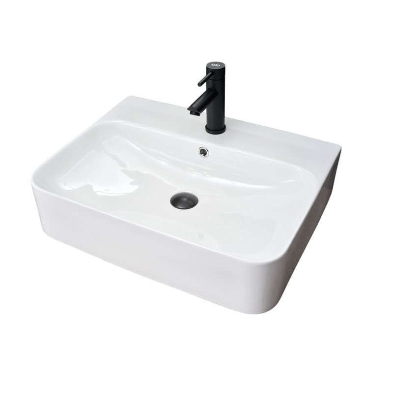 Накладная раковина GID Geometrico N9258 60 глянцевая белая, прямоугольная, фаянс, с 1 отверстием под смеситель