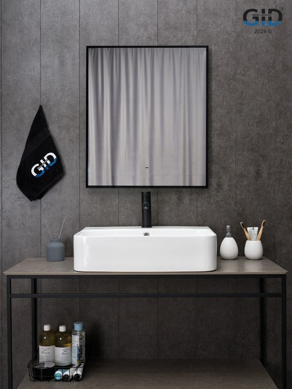 Накладная раковина GID Geometrico N9258 60 глянцевая белая, прямоугольная, фаянс, с 1 отверстием под смеситель