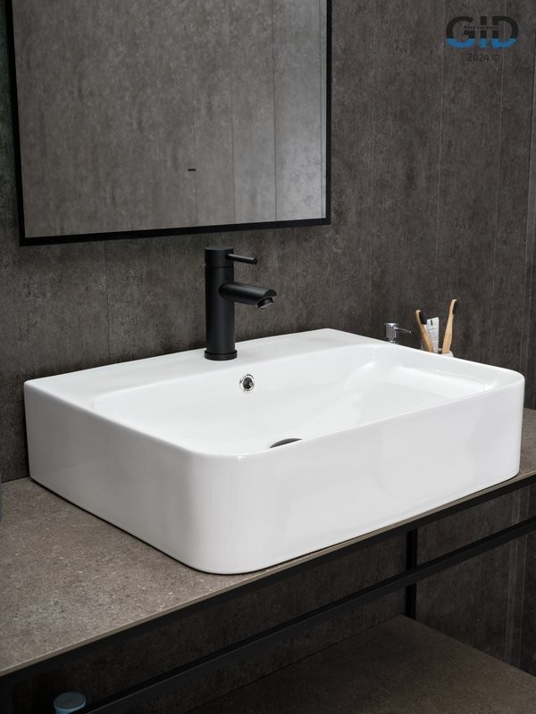 Накладная раковина GID Geometrico N9258 60 глянцевая белая, прямоугольная, фаянс, с 1 отверстием под смеситель