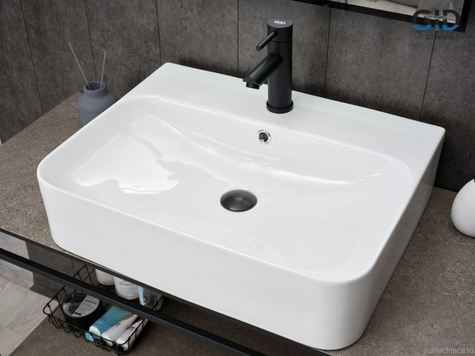 Накладная раковина GID Geometrico N9258 60 глянцевая белая, прямоугольная, фаянс, с 1 отверстием под смеситель