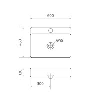 Накладная раковина GID Geometrico N9258 60 глянцевая белая, прямоугольная, фаянс, с 1 отверстием под смеситель