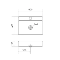 Накладная раковина GID Geometrico N9258 60 глянцевая белая, прямоугольная, фаянс, с 1 отверстием под смеситель