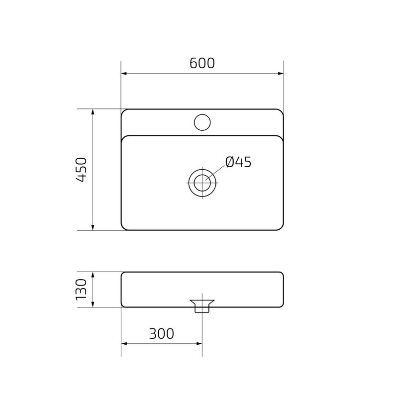 Накладная раковина GID Geometrico N9258 60 глянцевая белая, прямоугольная, фаянс, с 1 отверстием под смеситель