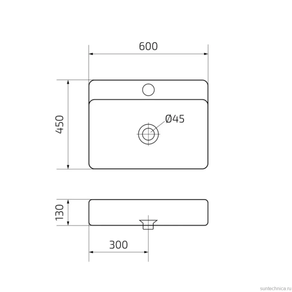 Накладная раковина GID Geometrico N9258 60 глянцевая белая, прямоугольная, фаянс, с 1 отверстием под смеситель
