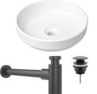 Комплект Накладная раковина Lavinia Boho Bathroom Sink Slim 33311005 + Донный клапан Wellsee Drainage System 182140000 матовый черный + Сифон 182105000 матовый черный