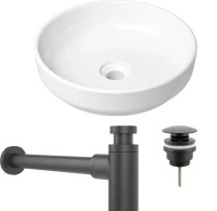 Комплект Накладная раковина Lavinia Boho Bathroom Sink Slim 33311005 + Донный клапан Wellsee Drainage System 182140000 матовый черный + Сифон 182105000 матовый черный