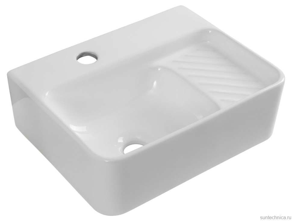 Накладная раковина Aquanet Comfort 326027 40 глянцевая белая, прямоугольная, искусственный камень, со столешницей, с 1 отверстием под смеситель