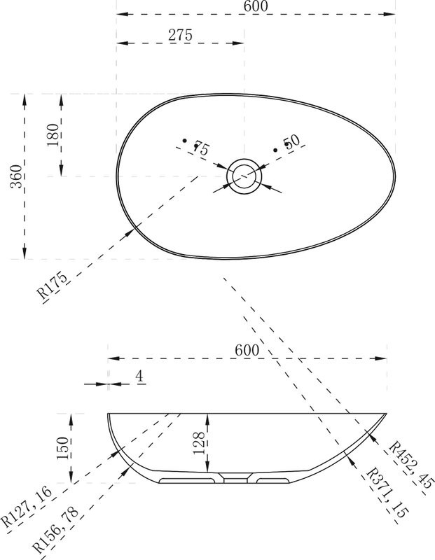 Накладная раковина Abber Stein AS2615 60 матовая белая, искусственный камень