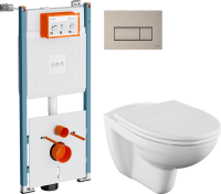 Комплект Унитаз подвесной Norm Fit + Крышка VitrA Norm 84-003-749 с микролифтом + Инсталляция V-Fix Core 732-5800-01PV + Кнопка Root Square 740-2395 никель