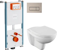 Комплект Унитаз подвесной Norm Fit + Крышка VitrA Norm 84-003-749 с микролифтом + Инсталляция V-Fix Core 732-5800-01PV + Кнопка Root Square 740-2395 никель