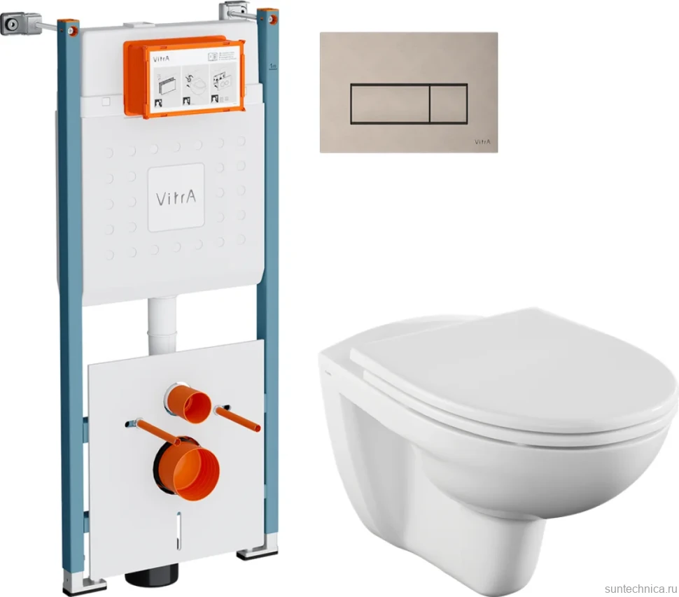 Комплект Унитаз подвесной Norm Fit + Крышка VitrA Norm 84-003-749 с микролифтом + Инсталляция V-Fix Core 732-5800-01PV + Кнопка Root Square 740-2395 никель