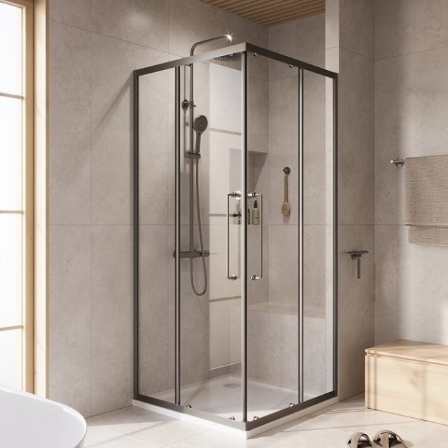 Душевой уголок Cezares Relax RELAX-304-A-2-100-C-GM 100x100, профиль оружейная сталь