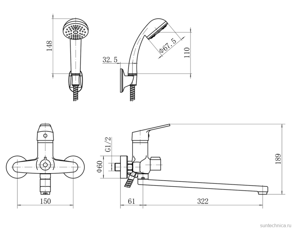 Смеситель с длинным изливом для ванны Fashun A2216N хром