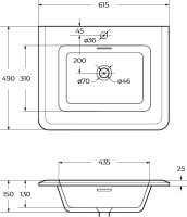 Мебельная раковина Cezares 62 накладная, bianco opaco, прямоугольная, искусственный мрамор