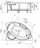 Акриловая ванна Radomir Vannesa Massage 2-75-2-1-0-218 Алари классик, L 170x120 см, угловая, левая, пристенная, с гидромассажем, белая, асимметричная, с каркасом, с экраном, с сиденьем, со сливом-переливом