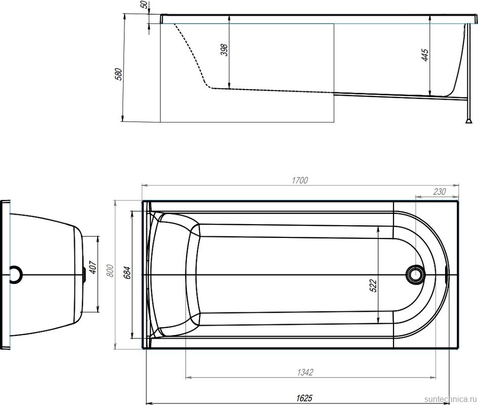 Акриловая ванна Alex Baitler Michigan 170x80 см, встраиваемая, белая, с экраном
