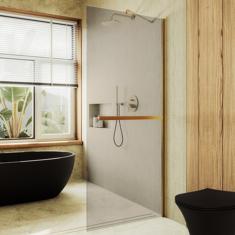 Душевая перегородка Maybahglass MGD-733-3ш 89 см, профиль золото, стекло бронза