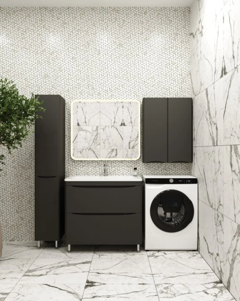 Тумба с раковиной Style Line Бергамо Мини 90 Люкс Plus напольная, антискрейтч черная