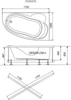 Акриловая ванна Triton Изабель L 170x100 см, угловая, левая, пристенная, белая, асимметричная, с каркасом, с сиденьем