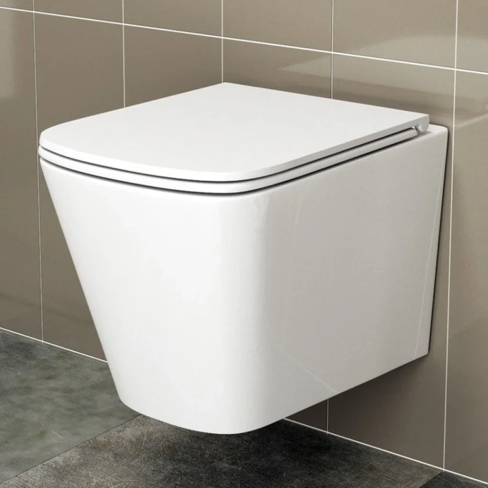 Комплект Унитаз подвесной Bauedge Stil BS0002 безободковый, с микролифтом, белый + Инсталляция AlcaPlast AM101/1120-4:1 RU M570-0001 кнопка смыва белая