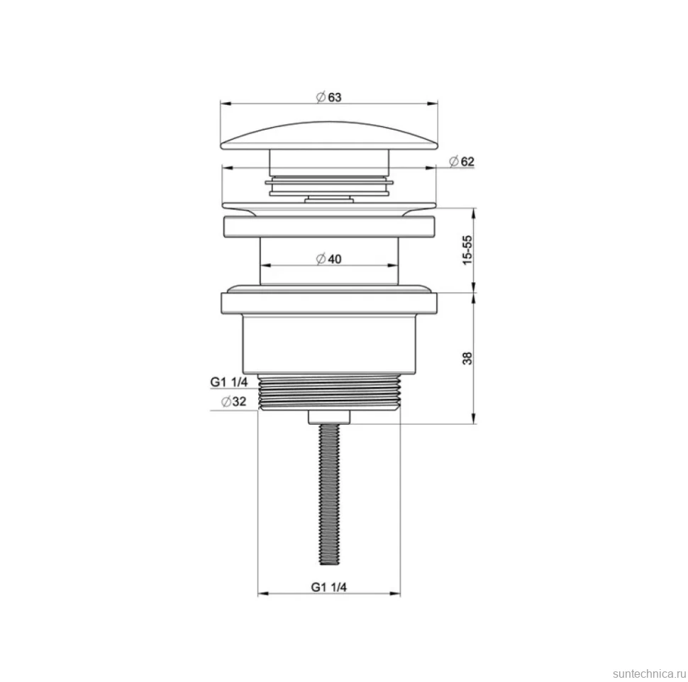 Донный клапан для раковины Wonzon & Woghand WW-88SS07-BG без перелива, брашированное золото