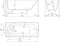 Ванна из искусственного камня Salini Ornella S-Sense 180x80 см, встраиваемая, матовая белая, на ножках
