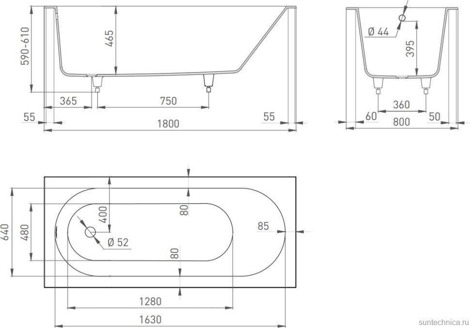 Ванна из искусственного камня Salini Ornella S-Sense 180x80 см, встраиваемая, матовая белая, на ножках