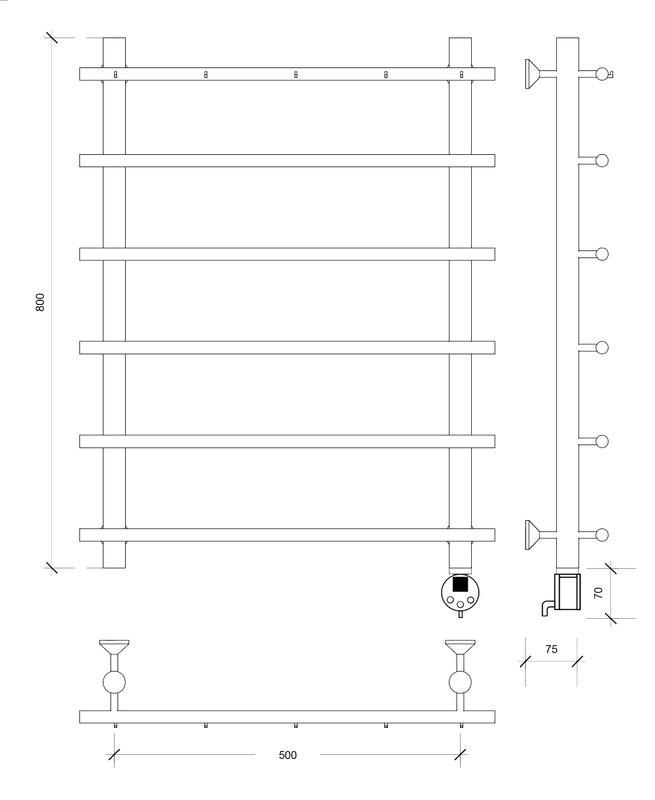 Полотенцесушитель электрический Secado Турин 1 К 80x55 см, подключение справа, графит, лесенка