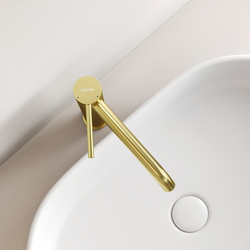 Смеситель для раковины высокий Sancos Etna, брашированное золото, PVD покрытие, SC9002BG