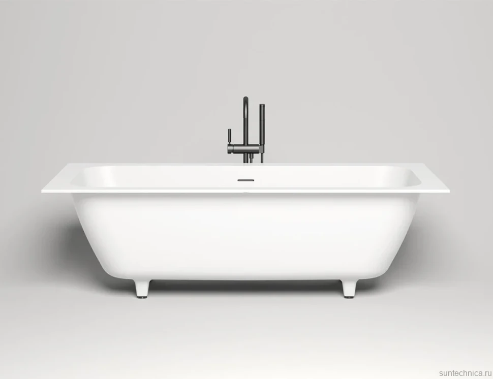 Ванна из искусственного камня Salini Orlanda Axis Kit S-Sense 190x80 см, встраиваемая, матовая белая, на ножках, со сливом-переливом