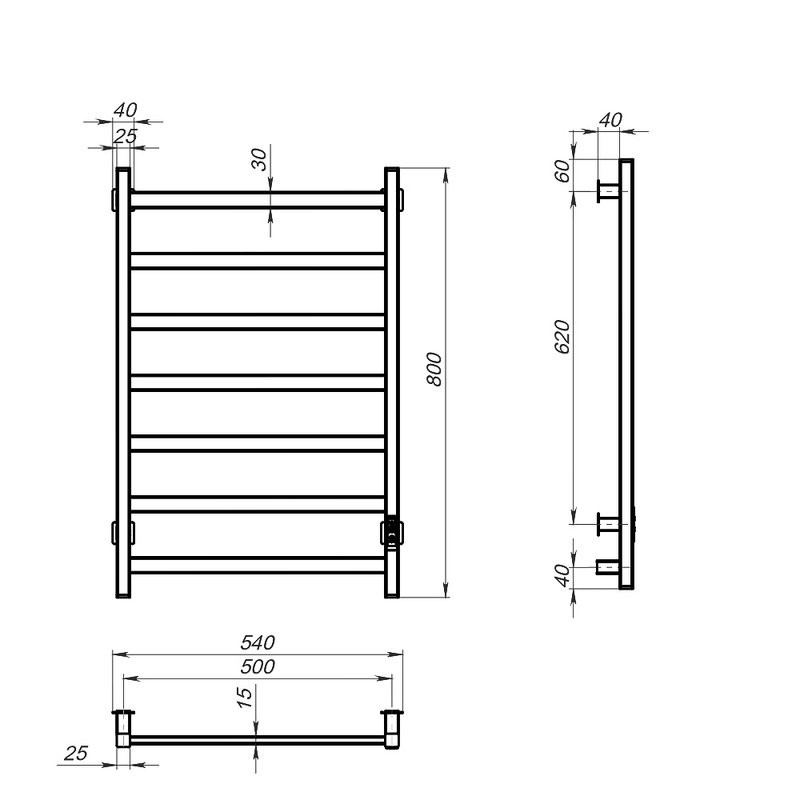 Полотенцесушитель электрический Тругор Пэк сп 80х50 80x55 см, подключение справа, скрытое подключение справа, оружейная сталь, лесенка, из стали