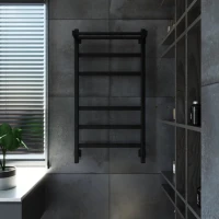 Полотенцесушитель электрический Grota Tela 530х1000 RAL9005 EL 100x55 см, подключение справа, слева, скрытое подключение справа, матовый черный, лесенка, из стали, с полкой
