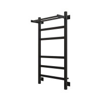 Полотенцесушитель электрический Grota Tela 530х1000 RAL9005 EL 100x55 см, подключение справа, слева, скрытое подключение справа, матовый черный, лесенка, из стали, с полкой