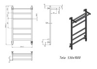 Полотенцесушитель электрический Grota Tela 530х1000 RAL9005 EL 100x55 см, подключение справа, слева, скрытое подключение справа, матовый черный, лесенка, из стали, с полкой