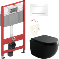 Комплект Унитаз подвесной Ceramicanova UP Rimless CN4007MB черный матовый + Инсталляция TECE Base 9400413 4 в 1 с кнопкой смыва
