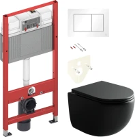 Комплект Унитаз подвесной Ceramicanova UP Rimless CN4007MB черный матовый + Инсталляция TECE Base 9400413 4 в 1 с кнопкой смыва