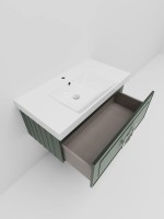 Мебель для ванной комнаты La Fenice Cubo 80 подвесная, серая, ручка хром, столешница белый мрамор, раковина матовая белая